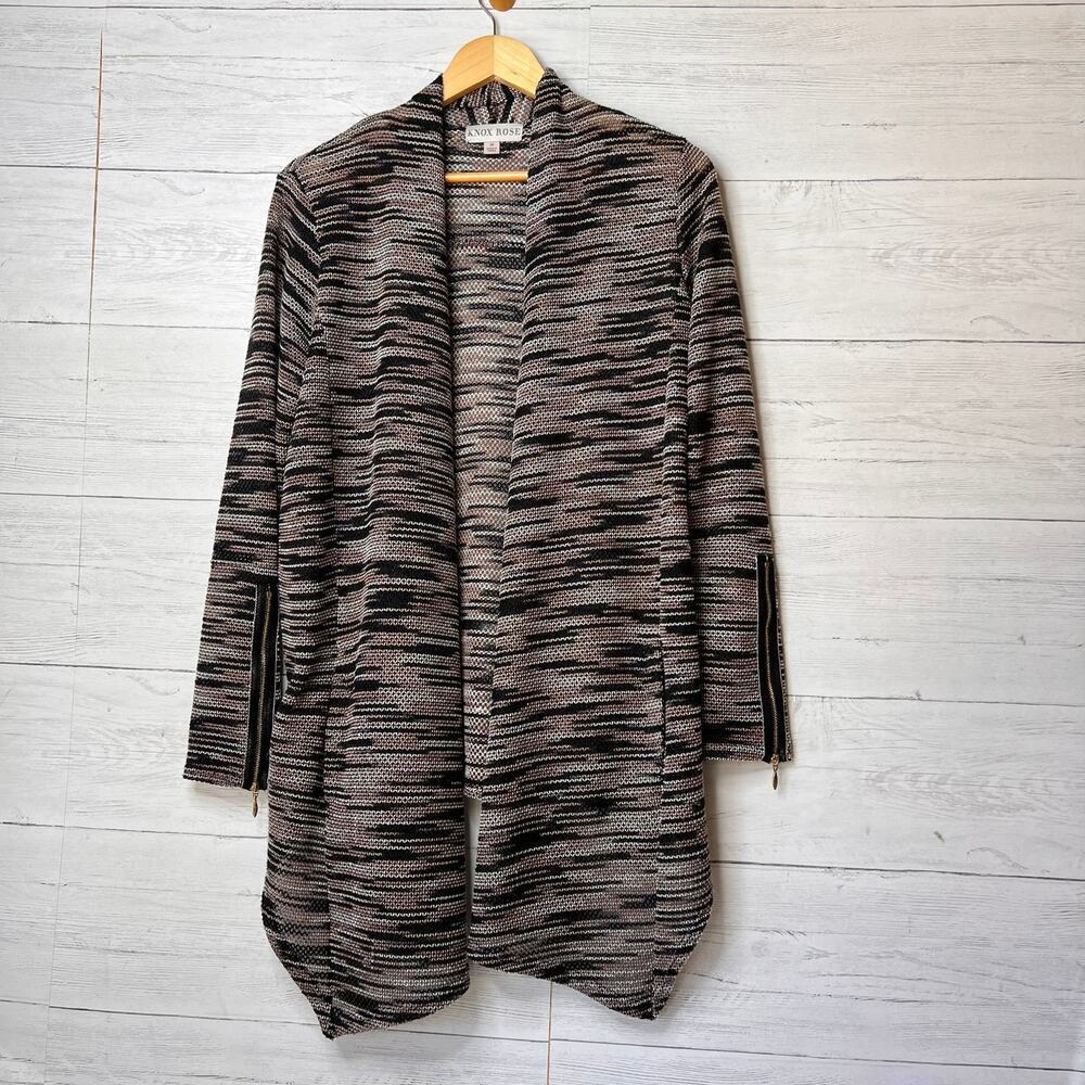 Knox Rose Cardigan Womens Size Medium Earth Tones Zipper on Sleeves Detail